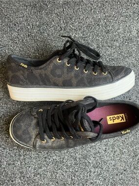 Keds Black Canvas Platform Lace-Up Sneakers with Gold Eyelets